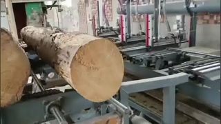 Pionowy trak taśmowy z hydraulicznym wózkiem kłody - pneumatyczny chwytak kłody